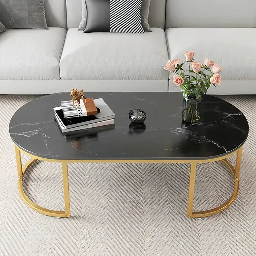 SUNY – Table Basse Moderne en MDF Effet Marbre avec Pieds en Métal Galvanisé / Maroc Design-Maroc Design-Noir-Maroc Design