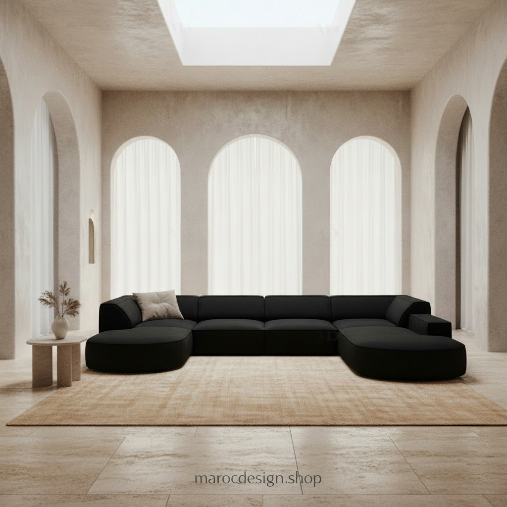 Canapé d'angle modulaire JODIE 7 places en velours noir – Maroc Design