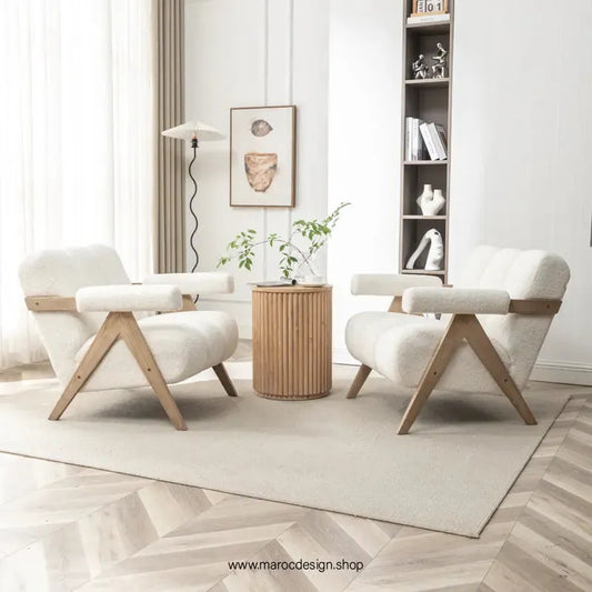 Fauteuil KIEVE en velours blanc, design compact idéal pour petit salon – Maroc Design