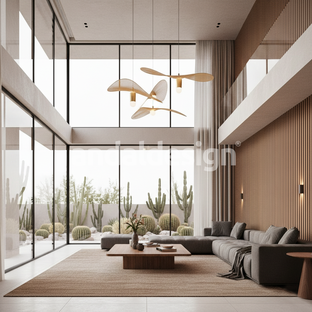 Salon double hauteur d'une villa contemporaine à Casablanca – projet sur-mesure