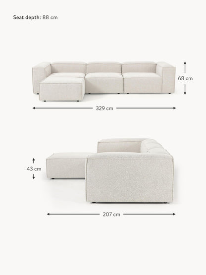 Canapé modulable 4 places en tissu bouclé avec pouf