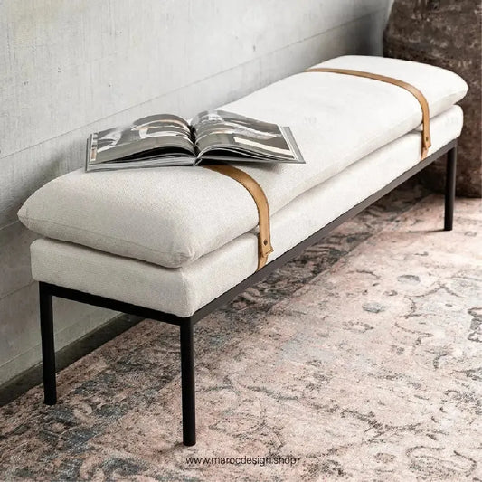 BAXTER Banc – Élégance et Confort en Tissu Crème par Maroc Design-Banc, Tabouret, Chambre, Réception-Maroc Design-Gris-Maroc Design