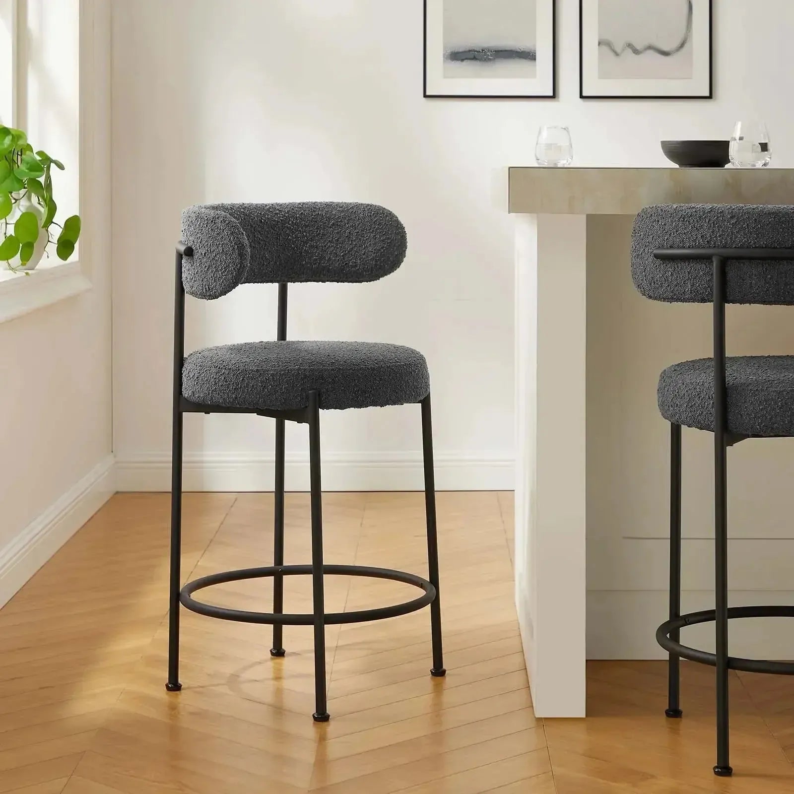 CHAISY - Tabouret Chaise de bar salle à manger, comptoir ou cuisine bar-Table à Manger, Chaises, Tabouret, Bar, Comptoire-Maroc Design-Noir-Velour-Maroc Design