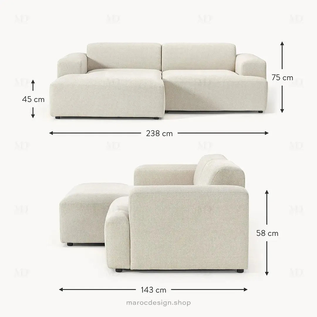 Canapé 2 Places XL MELVANA – Beige Clair Modulaire | Maroc Design-canapé, fauteil, Pouf, Meridienne-Maroc Design-Maroc Design