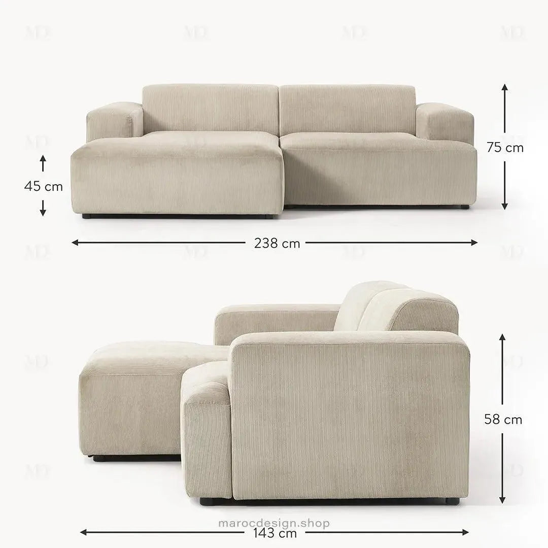 Canapé 2 Places XL MELVANA – Beige Modulaire | Maroc Design-canapé, fauteil, Pouf, Meridienne-Maroc Design-Maroc Design