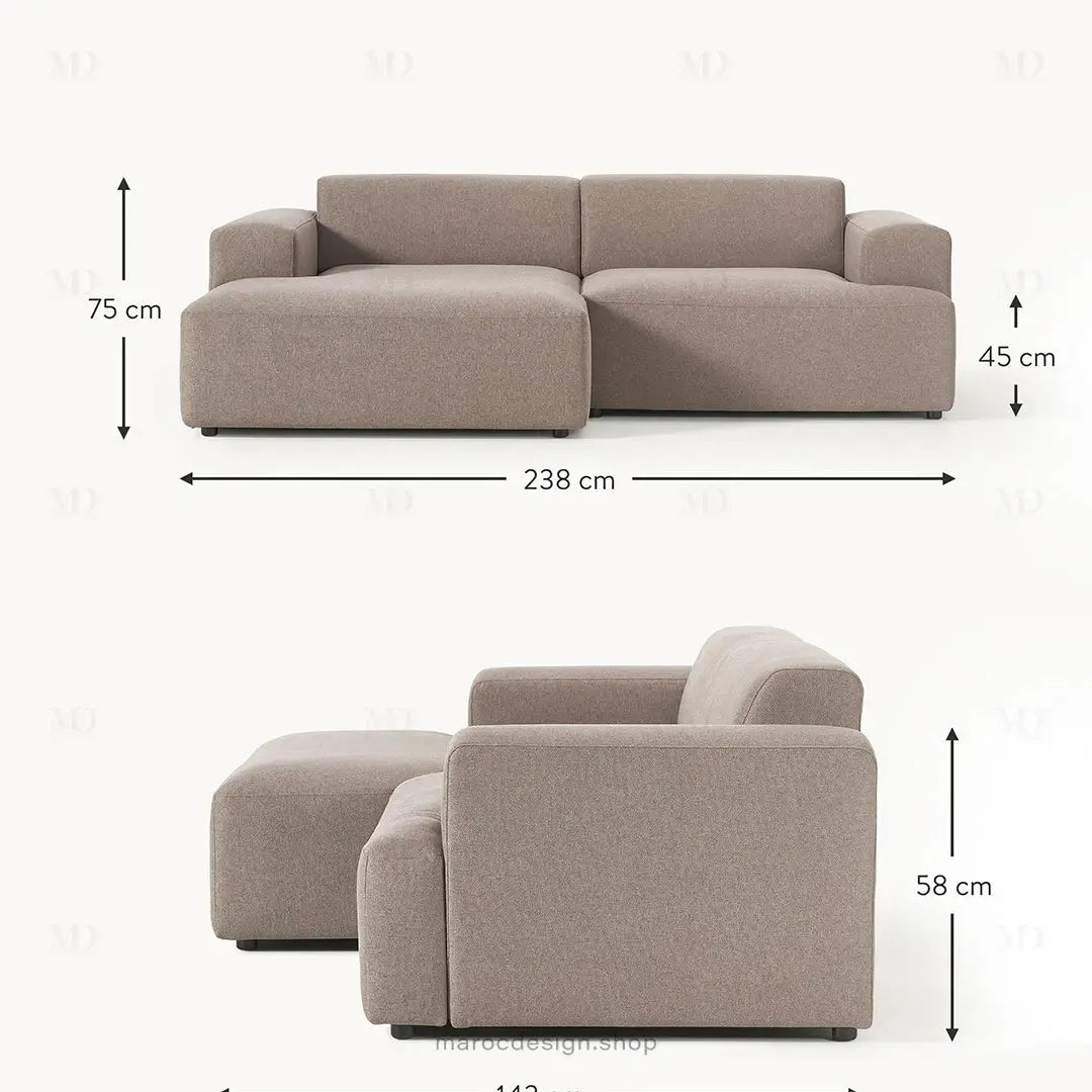 Canapé 2 Places XL MELVANA – Beige Taupe Modulaire | Maroc Design-canapé, fauteil, Pouf, Meridienne-Maroc Design-Maroc Design