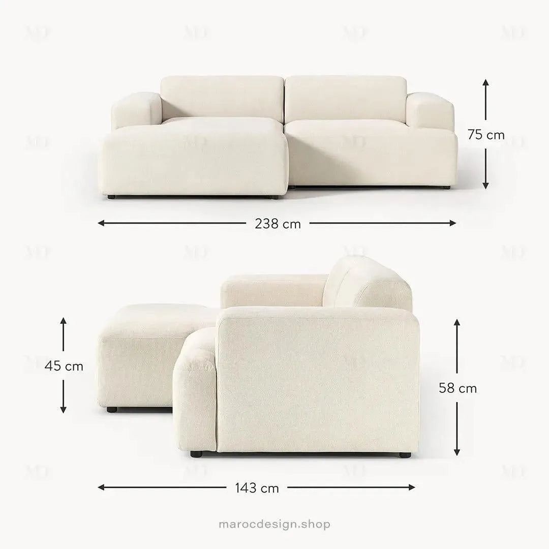 Canapé 2 Places XL MELVANA – Blanc Cassé Modulaire | Maroc Design-canapé, fauteil, Pouf, Meridienne-Maroc Design-Maroc Design