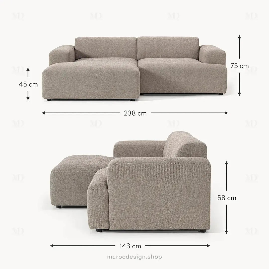 Canapé 2 Places XL MELVANA – Grège Modulaire | Maroc Design-canapé, fauteil, Pouf, Meridienne-Maroc Design-Maroc Design