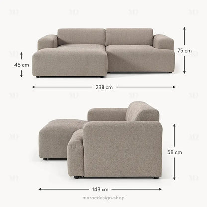 Canapé 2 Places XL MELVANA – Grège Modulaire | Maroc Design-canapé, fauteil, Pouf, Meridienne-Maroc Design-Maroc Design