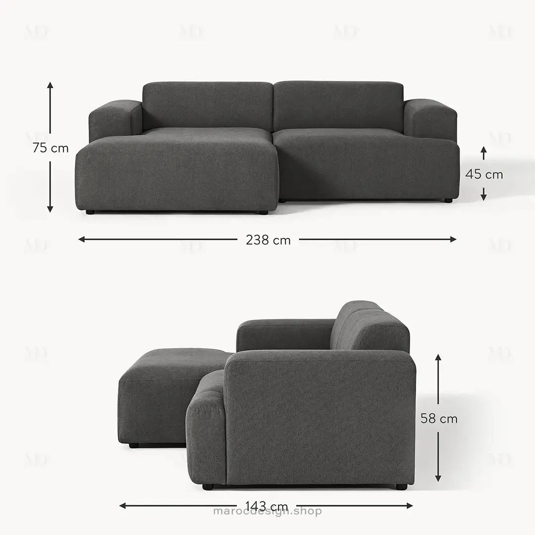 Canapé 2 Places XL MELVANA – Gris Anthracite Modulaire | Maroc Desig-canapé, fauteil, Pouf, Meridienne-Maroc Design-Maroc Design