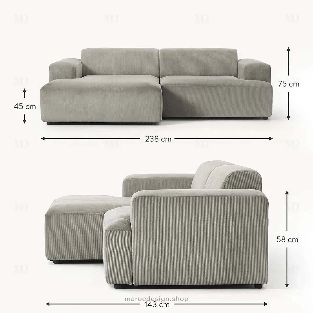 Canapé 2 Places XL MELVANA – Gris Clair Modulaire | Maroc Design-canapé, fauteil, Pouf, Meridienne-Maroc Design-Maroc Design