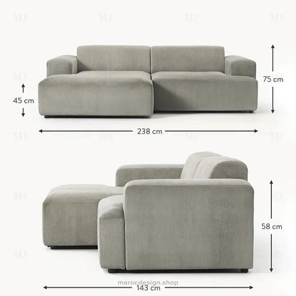 Canapé 2 Places XL MELVANA – Gris Clair Modulaire | Maroc Design-canapé, fauteil, Pouf, Meridienne-Maroc Design-Maroc Design