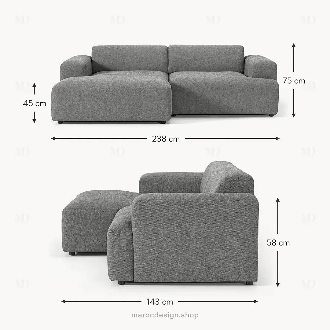 Canapé 2 Places XL MELVANA – Gris Foncé | Maroc Design-canapé, fauteil, Pouf, Meridienne-Maroc Design-Maroc Design