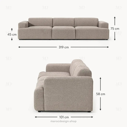 Canapé 3 Places Droit MELVANA – Grège | Maroc Design-canapé, fauteil, Pouf, Meridienne-Maroc Design-Sans Pouf-Maroc Design