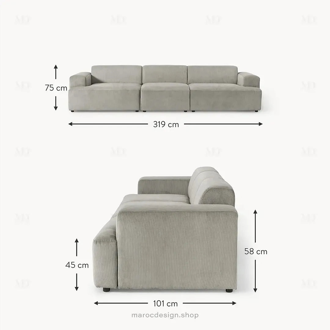 Canapé 3 Places Droit MELVANA – Gris | Maroc Design-canapé, fauteil, Pouf, Meridienne-Maroc Design-Sans Pouf-Maroc Design