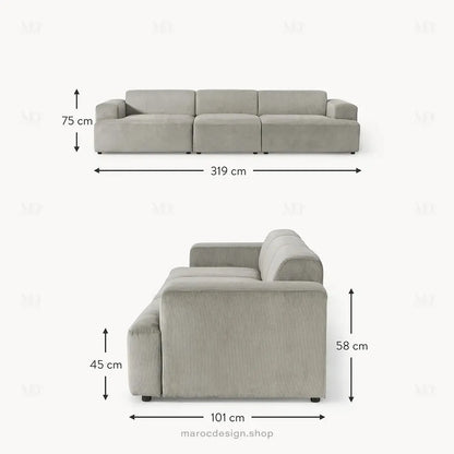 Canapé 3 Places Droit MELVANA – Gris | Maroc Design-canapé, fauteil, Pouf, Meridienne-Maroc Design-Sans Pouf-Maroc Design
