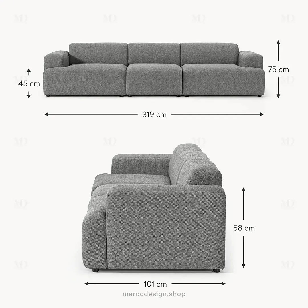 Canapé 3 Places Droit MELVANA – Gris Souris | Élégance & Confort | Maroc Design-canapé, fauteil, Pouf, Meridienne-Maroc Design-Sans Pouf-Maroc Design