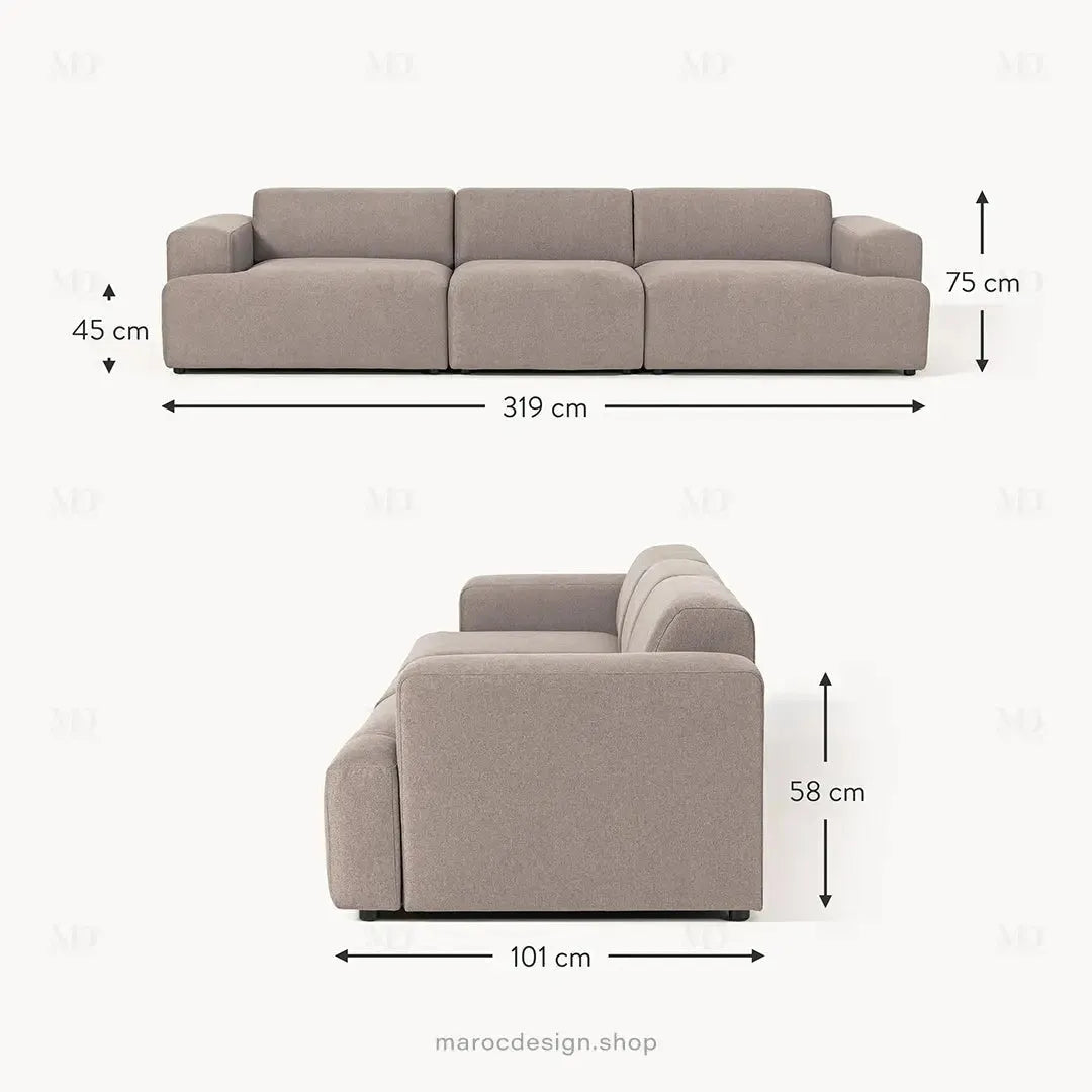 Canapé 3 Places Droit MELVANA – Taupe | Maroc Design-canapé, fauteil, Pouf, Meridienne-Maroc Design-Sans Pouf-Maroc Design