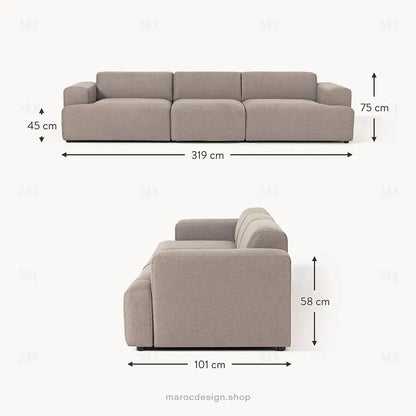 Canapé 3 Places Droit MELVANA – Taupe | Maroc Design-canapé, fauteil, Pouf, Meridienne-Maroc Design-Sans Pouf-Maroc Design