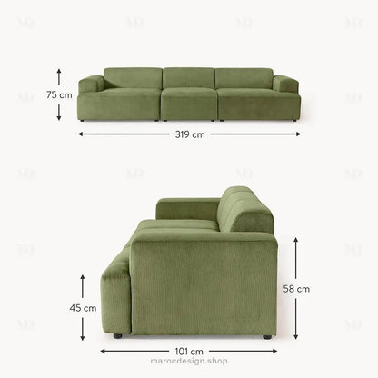 Canapé 3 Places Droit MELVANA – Vert Olive | Maroc Design-canapé, fauteil, Pouf, Meridienne-Maroc Design-Sans Pouf-Maroc Design