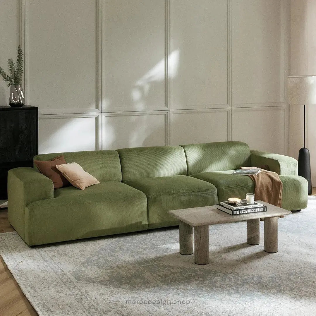 Canapé 3 Places Droit MELVANA – Vert Olive | Maroc Design-canapé, fauteil, Pouf, Meridienne-Maroc Design-Sans Pouf-Maroc Design