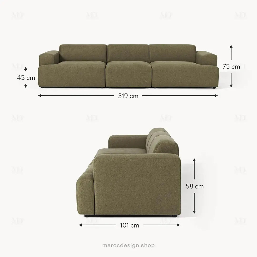 Canapé 3 Places Droit MELVANA – Vert Solitaire | Maroc Design-canapé, fauteil, Pouf, Meridienne-Maroc Design-Sans Pouf-Maroc Design