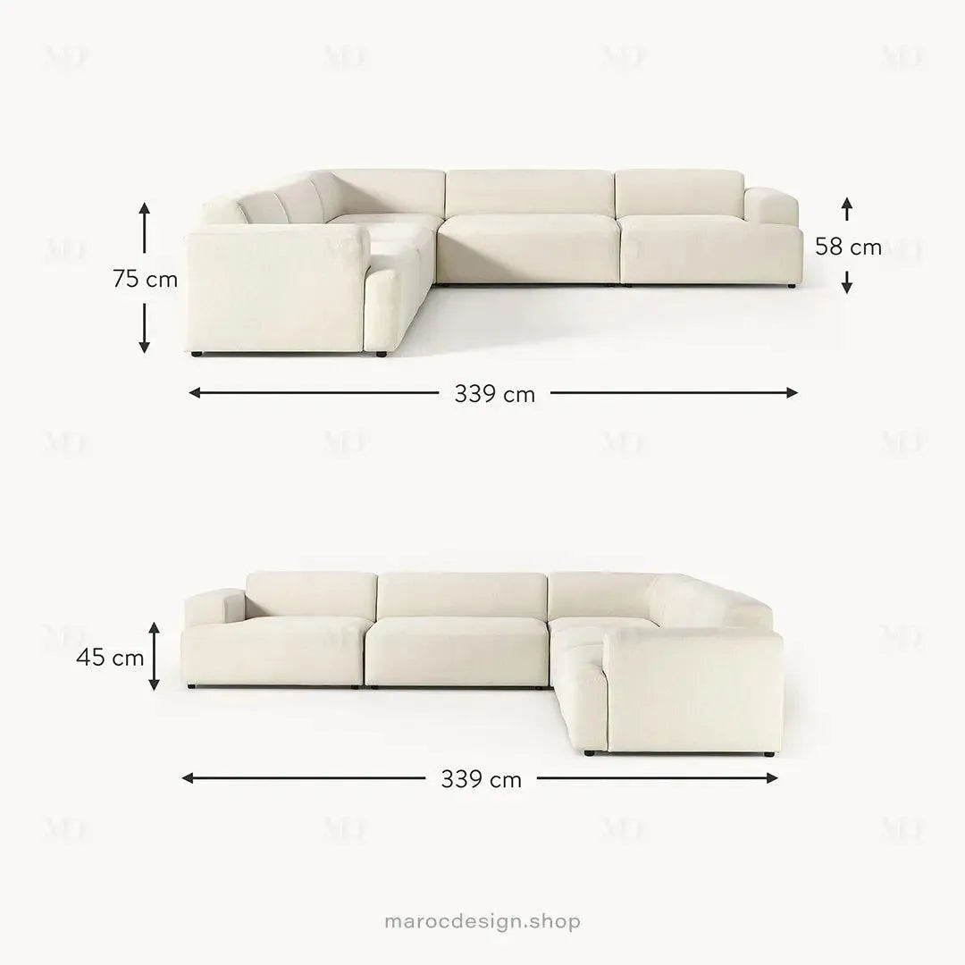 Canapé L MELVANA 5 PLACES XXL Blanc Crème – Modulable | Maroc Design-canapé, fauteil, Pouf, Meridienne-Maroc Design-Maroc Design