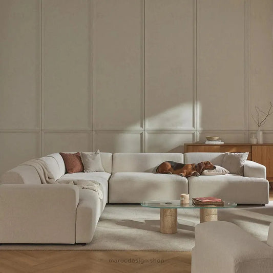 Canapé L MELVANA 5 PLACES XXL Blanc Crème – Modulable | Maroc Design-canapé, fauteil, Pouf, Meridienne-Maroc Design-Maroc Design