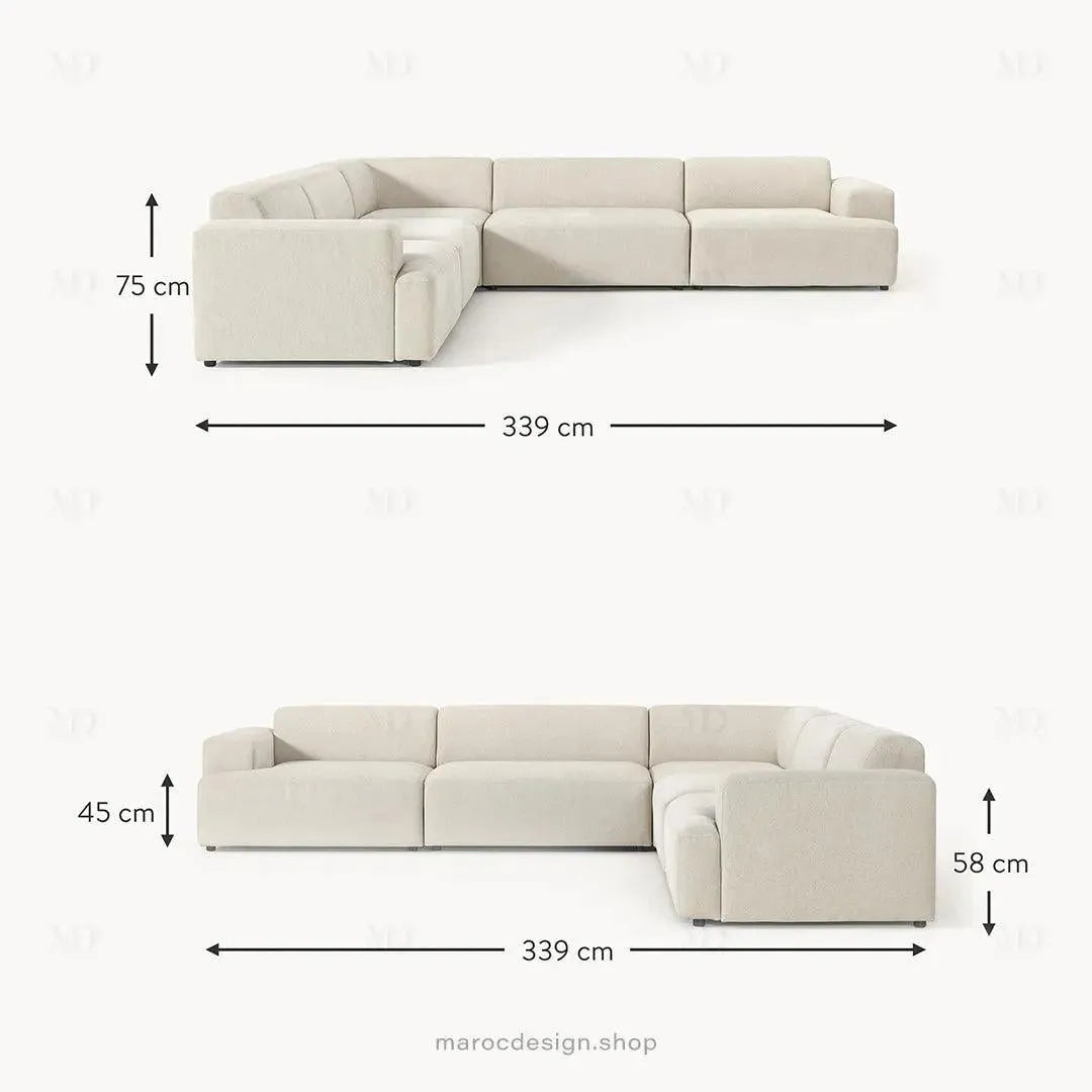 Canapé MELVANA 5 PLACES XXL Blanc-Cassé – Confort et Élégance | Maroc Design-canapé, fauteil, Pouf, Meridienne-Maroc Design-Maroc Design