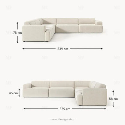 Canapé MELVANA 5 PLACES XXL Blanc-Cassé – Confort et Élégance | Maroc Design-canapé, fauteil, Pouf, Meridienne-Maroc Design-Maroc Design