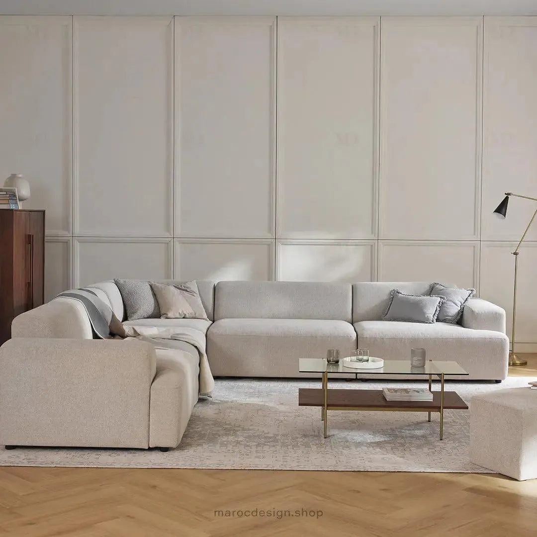 Canapé MELVANA 5 PLACES XXL Blanc-Cassé – Confort et Élégance | Maroc Design-canapé, fauteil, Pouf, Meridienne-Maroc Design-Maroc Design