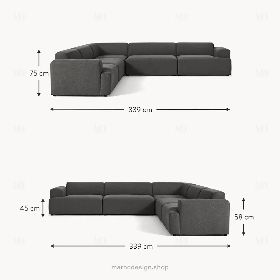 Canapé MELVANA XXL 5 Places Gris Anthracite – Mobilité et Confort | Maroc Design-canapé, fauteil, Pouf, Meridienne-Maroc Design-Maroc Design