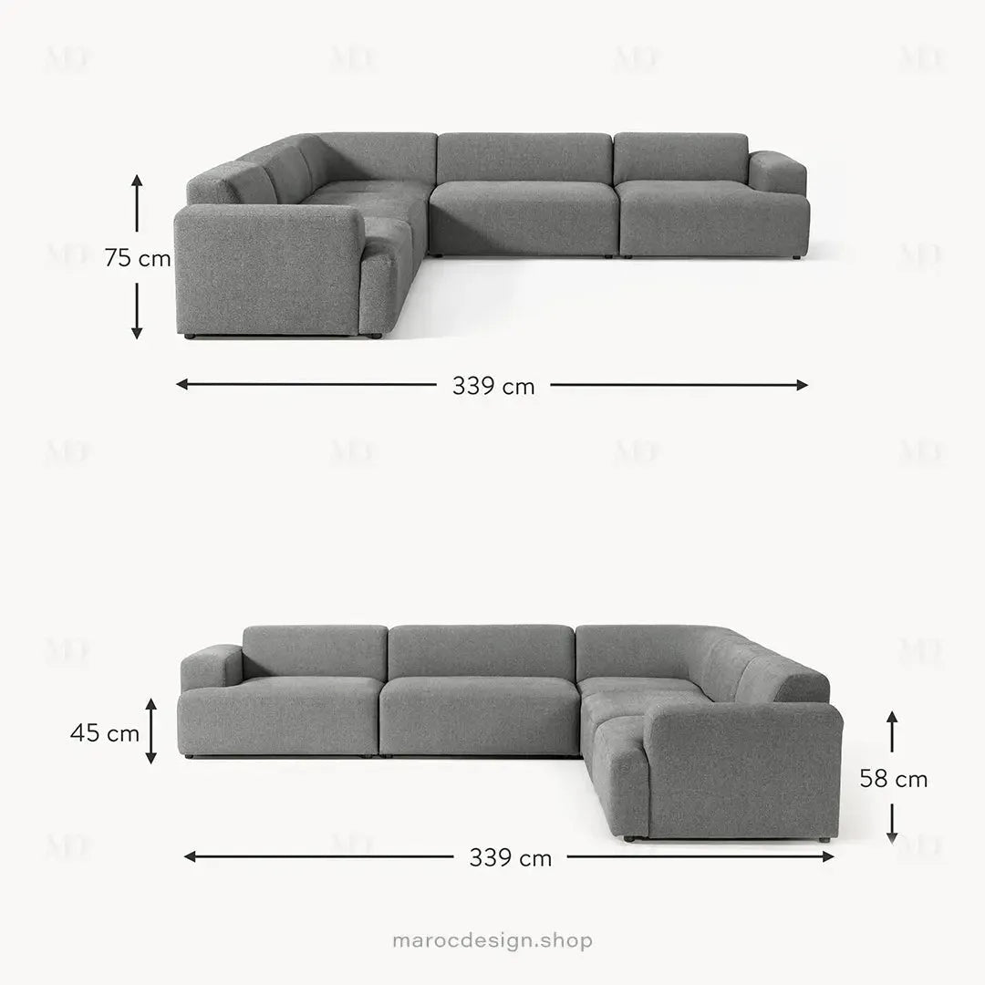 Canapé Melvana XXL 5 Places Gris Foncé – Confort Haute Densité | Maroc Design-canapé, fauteil, Pouf, Meridienne-Maroc Design-Maroc Design
