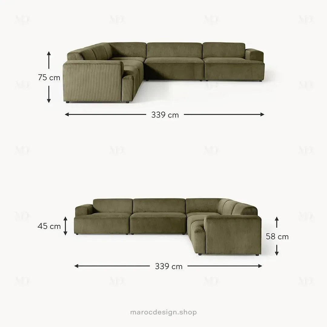 Canapé Melvana XXL 5 Places Vert Solitaire – Confort et Style Moderne | Maroc Design-canapé, fauteil, Pouf, Meridienne-Maroc Design-Maroc Design