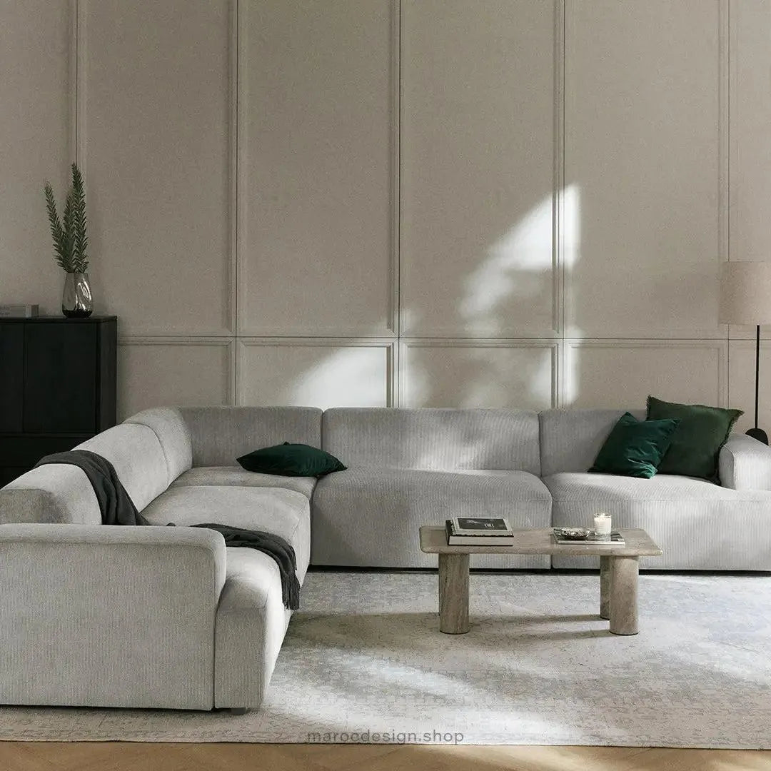 Canapé d'Angle MELVANA 5 Places XXL Gris – Confort & Élégance | Maroc Design-canapé, fauteil, Pouf, Meridienne-Maroc Design-Maroc Design