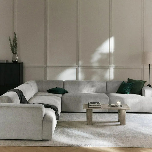 Canapé d'Angle MELVANA 5 Places XXL Gris – Confort & Élégance | Maroc Design-canapé, fauteil, Pouf, Meridienne-Maroc Design-Maroc Design