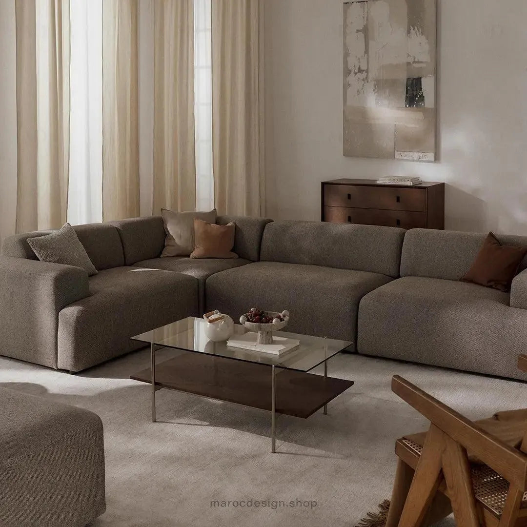 Canapé d’Angle Melvana 5 Places XXL Grège – Mobilier | Maroc Design-canapé, fauteil, Pouf, Meridienne-Maroc Design-Maroc Design