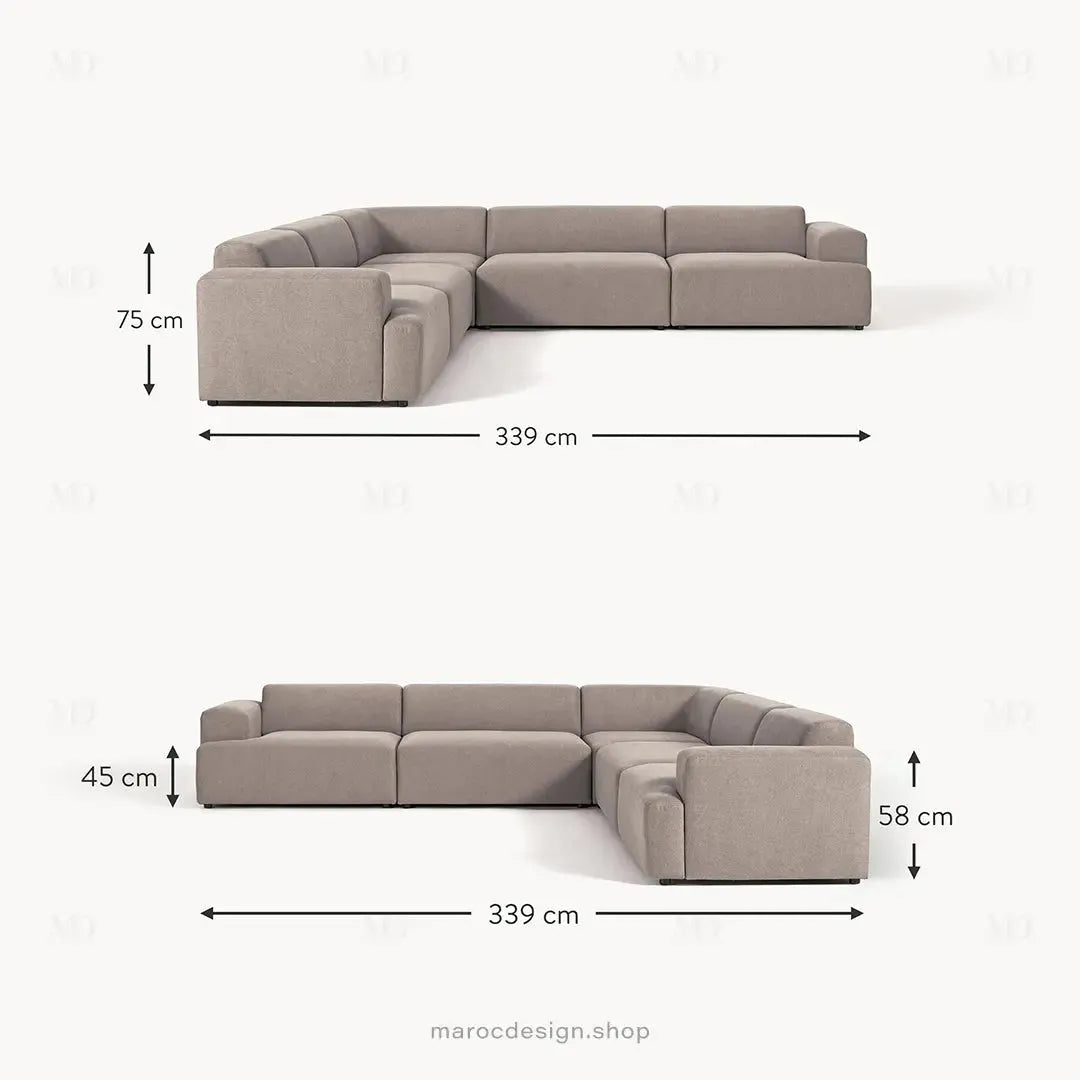 Canapé d’Angle Melvana 5 Places XXL Taupe – Élégance et Confort | Maroc Design-canapé, fauteil, Pouf, Meridienne-Maroc Design-Maroc Design