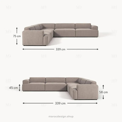 Canapé d’Angle Melvana 5 Places XXL Taupe – Élégance et Confort | Maroc Design-canapé, fauteil, Pouf, Meridienne-Maroc Design-Maroc Design