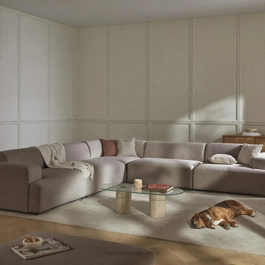 Canapé d’Angle Melvana 5 Places XXL Taupe – Élégance et Confort | Maroc Design-canapé, fauteil, Pouf, Meridienne-Maroc Design-Maroc Design