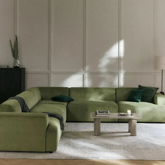 Canapé d'Angle Modulable MELVANA XXL Vert Olive – Confort & Élégance | Maroc Design-canapé, fauteil, Pouf, Meridienne-Maroc Design-Maroc Design