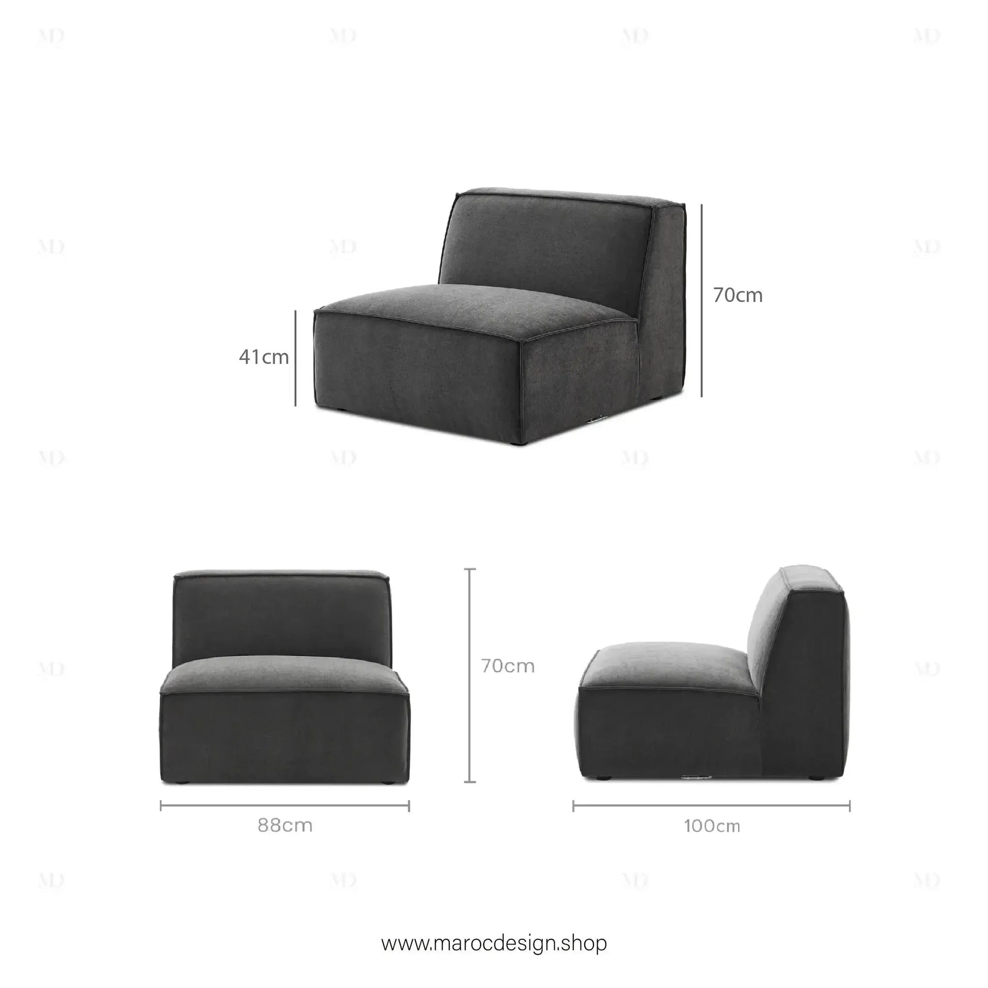 Canapé sans Accoudoir BOXTER - Élégance Moderne et Modulabilité-canapé, fauteil, Meridienne,-Maroc Design-Noir-Maroc Design