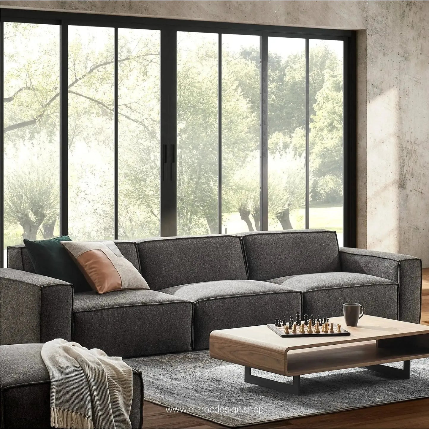 Canapé sans Accoudoir BOXTER - Élégance Moderne et Modulabilité-canapé, fauteil, Meridienne,-Maroc Design-Noir-Maroc Design