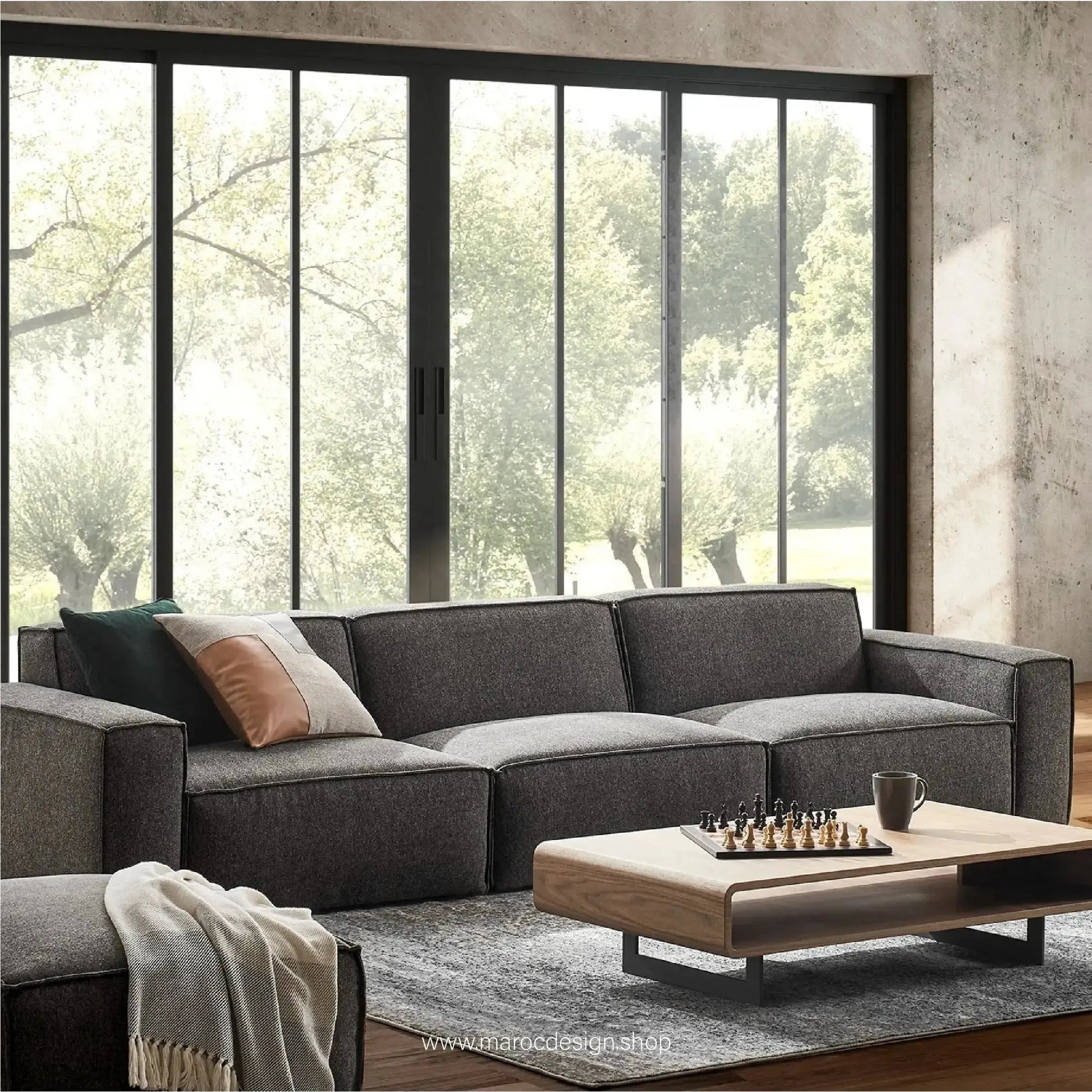 Canapé sans Accoudoir BOXTER - Élégance Moderne et Modulabilité-canapé, fauteil, Meridienne,-Maroc Design-Noir-Maroc Design