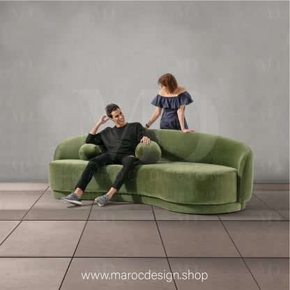 Canapé ALEXIS 3 Places Velours Vert – Design Moderne & Confort Premium | Maroc Design