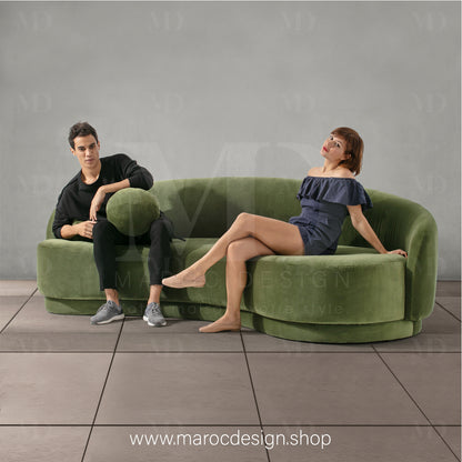 Canapé ALEXIS 3 Places Velours Vert – Design Moderne & Confort Premium | Maroc Design