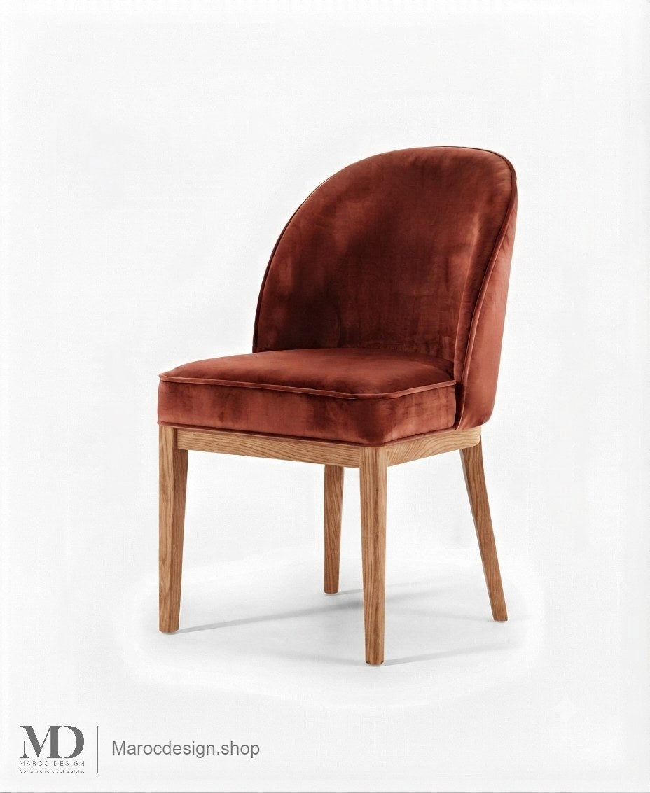 Chaise CORDOBA en velours terracotta avec pieds en chêne clair