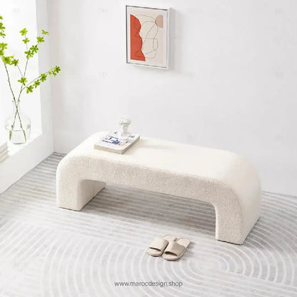 DARLOOD – Tabouret en Tissu Bouclette pour Changer de Chaussures Confort et Élégance par Maroc Design-Banc, Tabouret, Chambre, Réception-Maroc Design-Blanc-Maroc Design