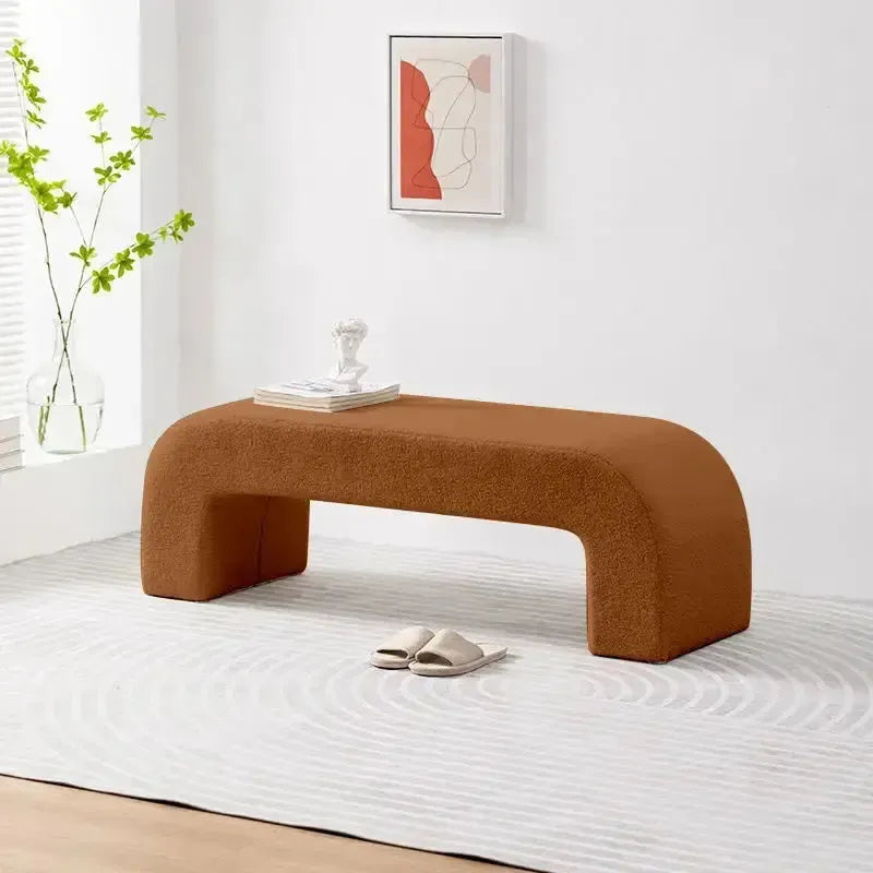 DARLOOD – Tabouret en Tissu Bouclette pour Changer de Chaussures Confort et Élégance par Maroc Design-Banc, Tabouret, Chambre, Réception-Maroc Design-Marron-Maroc Design