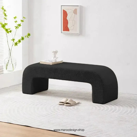 DARLOOD – Tabouret en Tissu Bouclette pour Changer de Chaussures Confort et Élégance par Maroc Design-Banc, Tabouret, Chambre, Réception-Maroc Design-Noir-Maroc Design